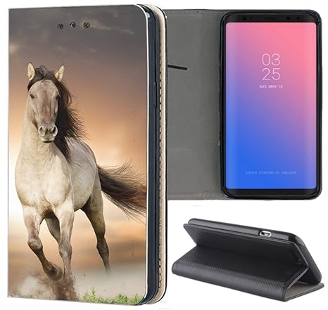 Samsung Galaxy A3 2016 Hülle Smart Flipcover Schutzhülle Case Handyhülle für Samsung Galaxy A3 2016 (1005 Pferd Braun Weiß He