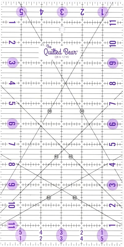 The Quilted Bear Quilting Rulers 6x12 Transparent Non-Slip Acrylic with 30 45