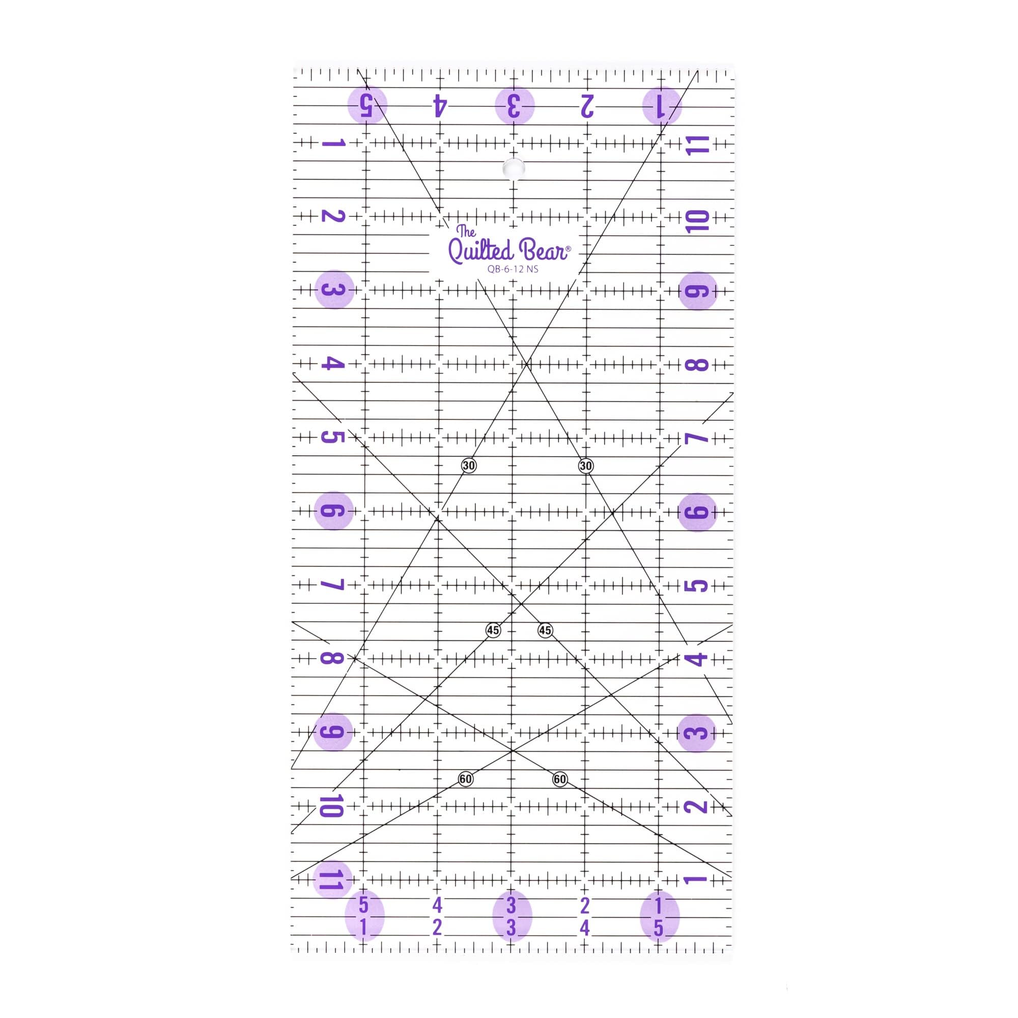 The Quilted Bear Quilting Rulers - Transparent Acrylic Non-Slip Quilting & Sewing Ruler with Precise Black Lines & 30, 45 & 60 Degree Angles - Essential Tool for Perfect Sewing Results (6" x 12")
