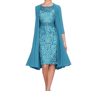 ShineGown Elegant Chiffon Brautmutterkleider Partykleider Abendkleider Knielang Mit langarm Jacke