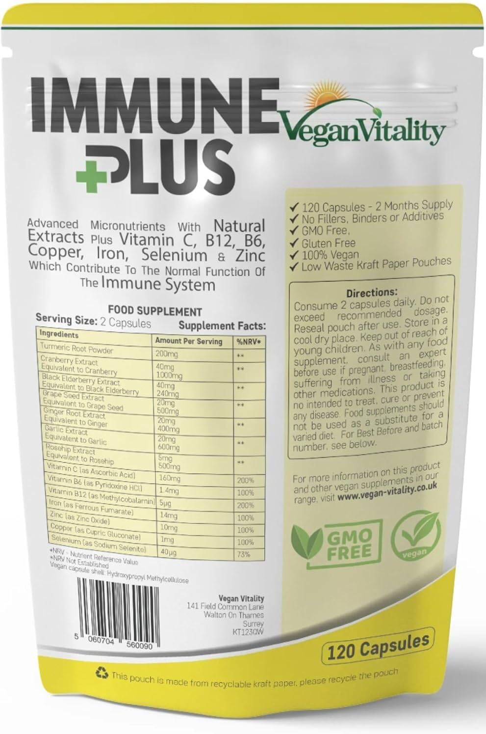 Immune System Booster Supplement - 120 Capsules with 14 Immune System Vitamins & Natural Extracts Including Vitamin C, Zinc, Turmeric, Selenium, Ginger, Cranberry, Elderberry, Garlic, Vitamin B12 & B6
