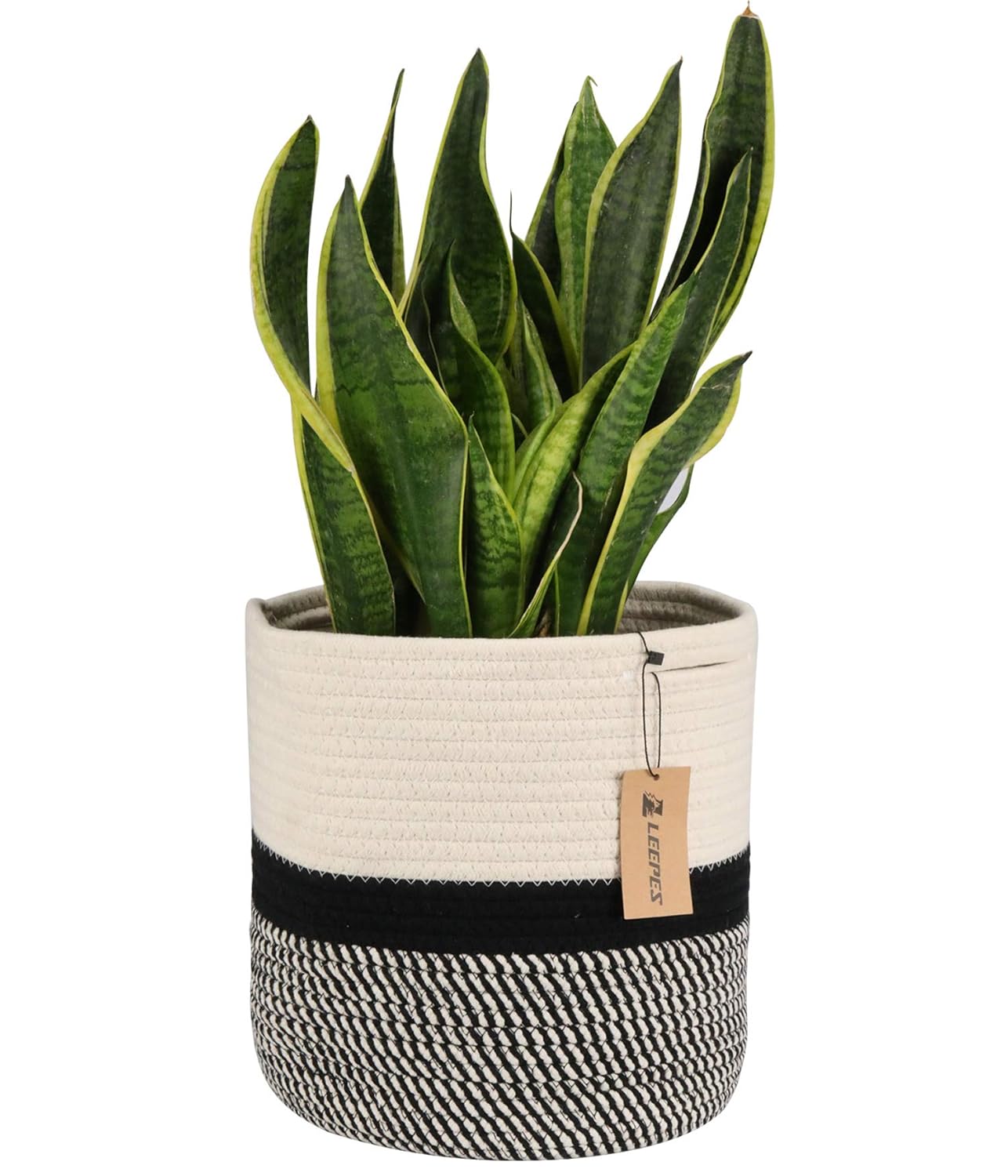 Leepes Jute Rope Plant Basket Modern Woven Basket for 10" Flower Pot Floor Indoor Planters,Storage Organizer Basket Rustic Home Decor,Beige Stripes 11"x 11"