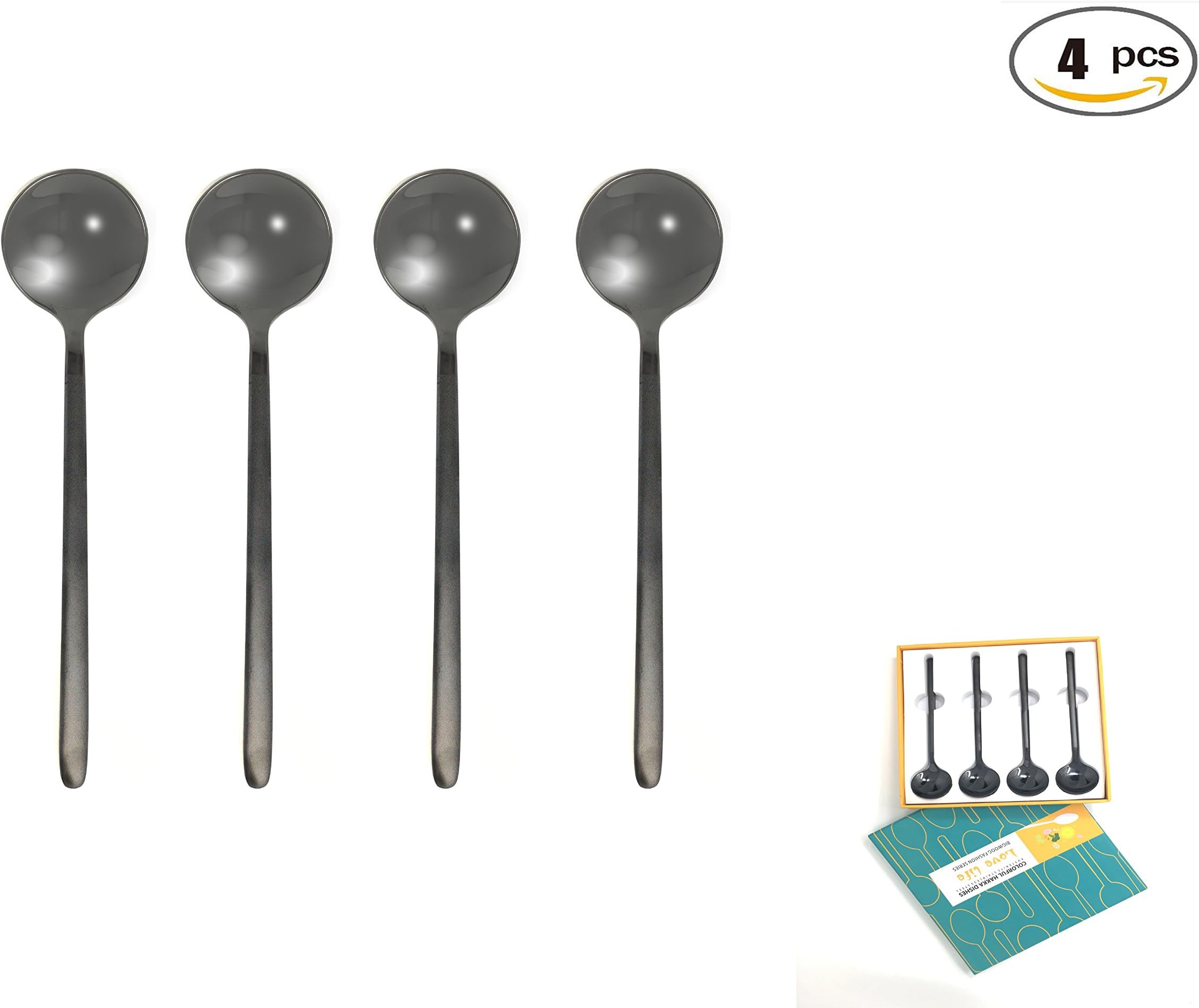 Espresso spoon 18/10 Stainless Steel,4-piece Vogue Mini Teaspoons set for Coffee Sugar Dessert Cake Ice Cream Soup Antipasto cappuccino,5 Inch frosted handle (Elegant black)