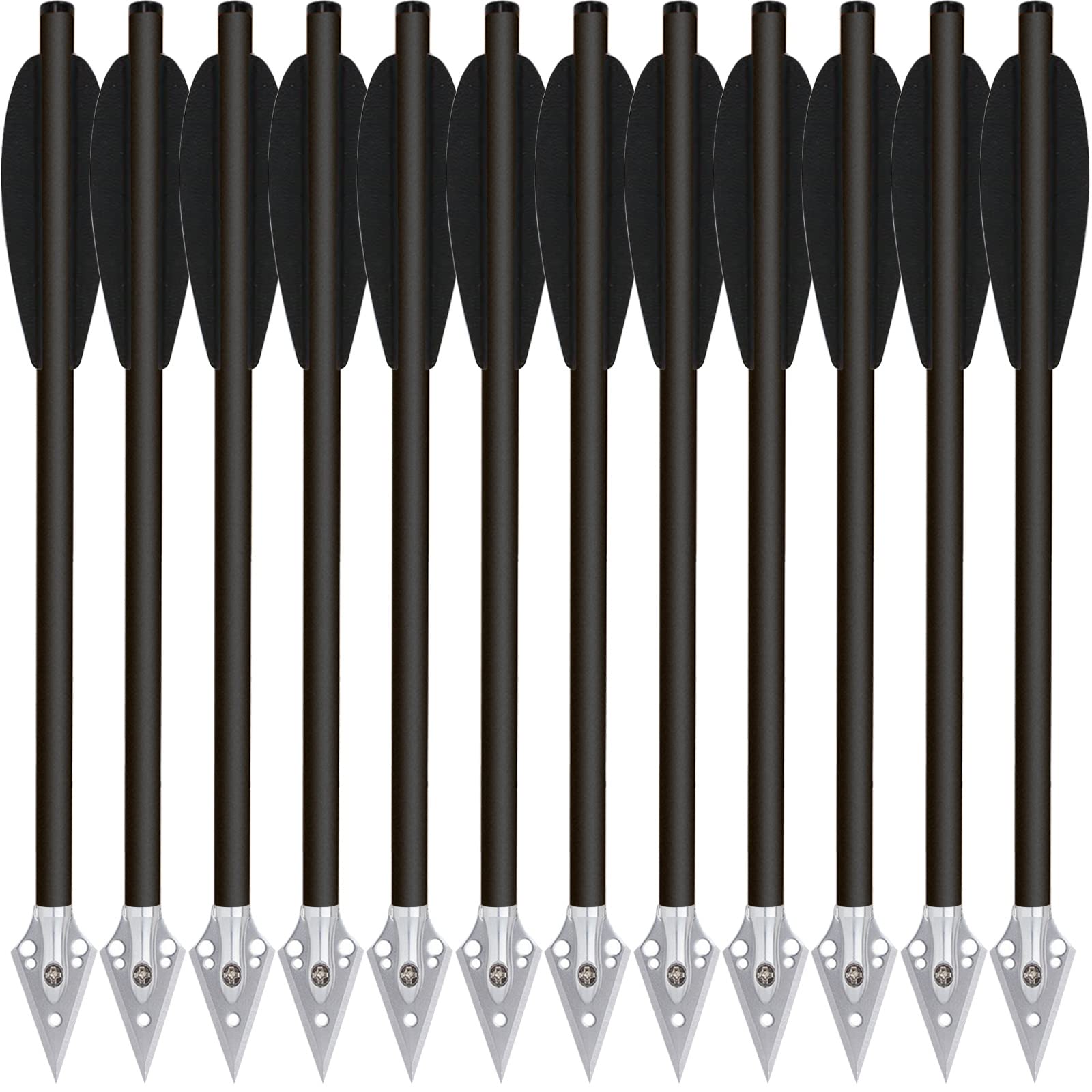 HUNTSPM 6.3" Mini Pistol Crossbow Bolts,Carbon Crossbow Bolts Arrows with Steel Broadhead Tips for 50-80lbs Pistol Crossbow Precision Target Practicing Shooting and Small Hunting (6pcs black)