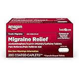 Amazon Basic Care Migraine Relief, Acetaminophen, Aspirin (NSAID) and Caffeine Tablets, 200 Count