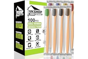 VKshop 100Pack Natural Bamboo Toothbrushes, Biodegradable Eco-Friendly Toothbrush, Soft Bristle Toothbrushes, Bulk Toothbrushes Individually Wrapped