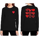 SODSHY Women's Valentine's Shirts Cute Heart Graphic T-Shirt Casual Crewneck Long Sleeve Tops