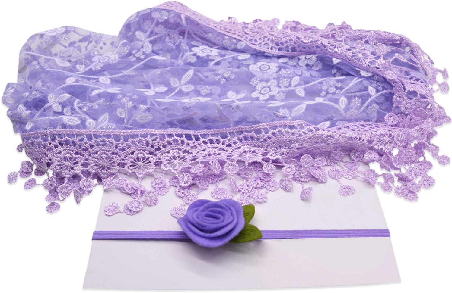 Bembika Newborn Baby Embroidery Lace Wrap with Headband Baby Photography Props (Purple)