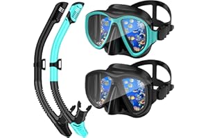 ACQCES Snorkeling Gear for Adults, Dry Top Snorkel Mask Set 2 Pack Scuba Diving Mask Snorkel Gear Anti Fog Snorkeling Packages Tempered Glass Panoramic View Nose Cover