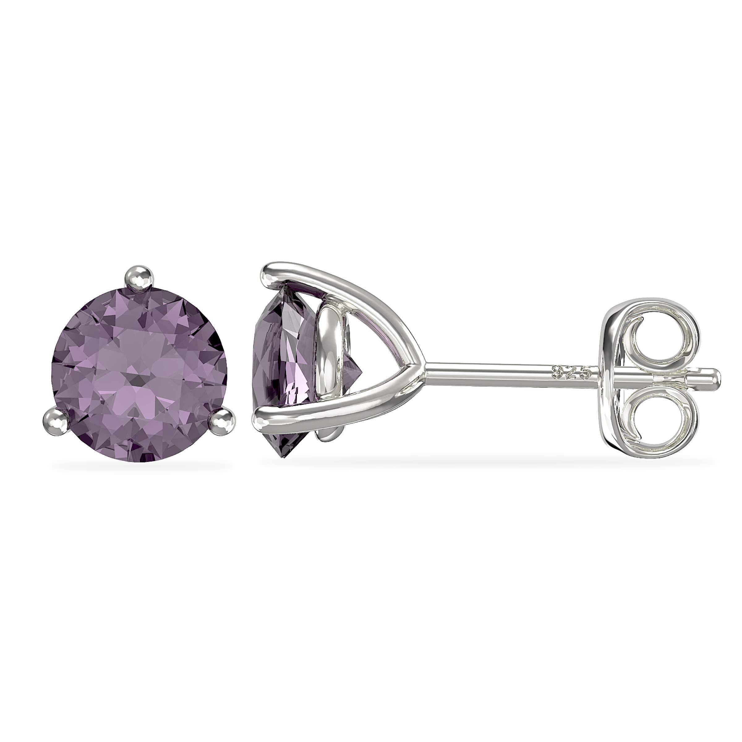 Aeon Birthstone Stud Earrings - June Light Amethyst | 925 Sterling Silver & Cubic Zirconia | Polishing Cloth Included | One Pair