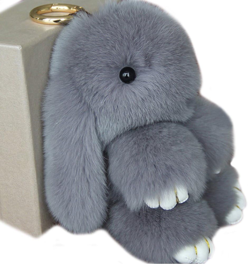 Bestowal Soft Fluffy Faux Fur Rabbit Doll Keychain Pendant (18cm, Light Grey) - Image 3