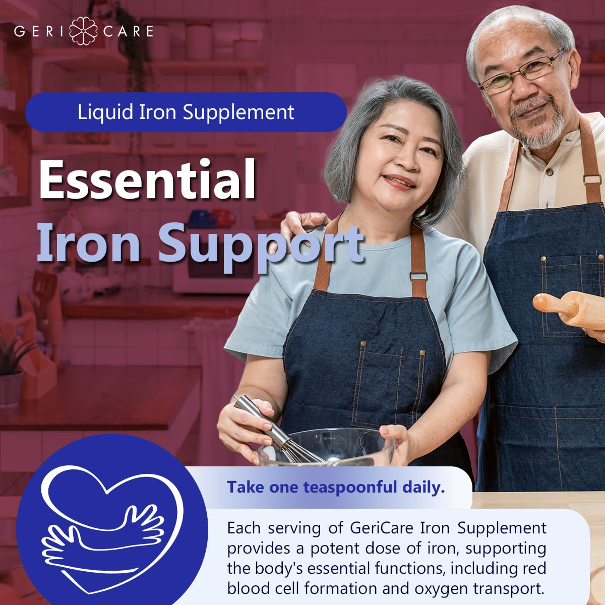 GeriCare 220 High Potency Liquid Iron Supplement | Liquid Iron for Adults | for Anemia and Iron Deficiency | 220mg of Iron Per 5mL Dose. (Pack of 1)
