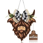 Weysat Highland Cow Decor Cow Head Wreath Sign Gifts Wooden Welcome Door Hanger for Front Door Porch Farmhouse Decor Indoor Outdoor(Dark Brown)