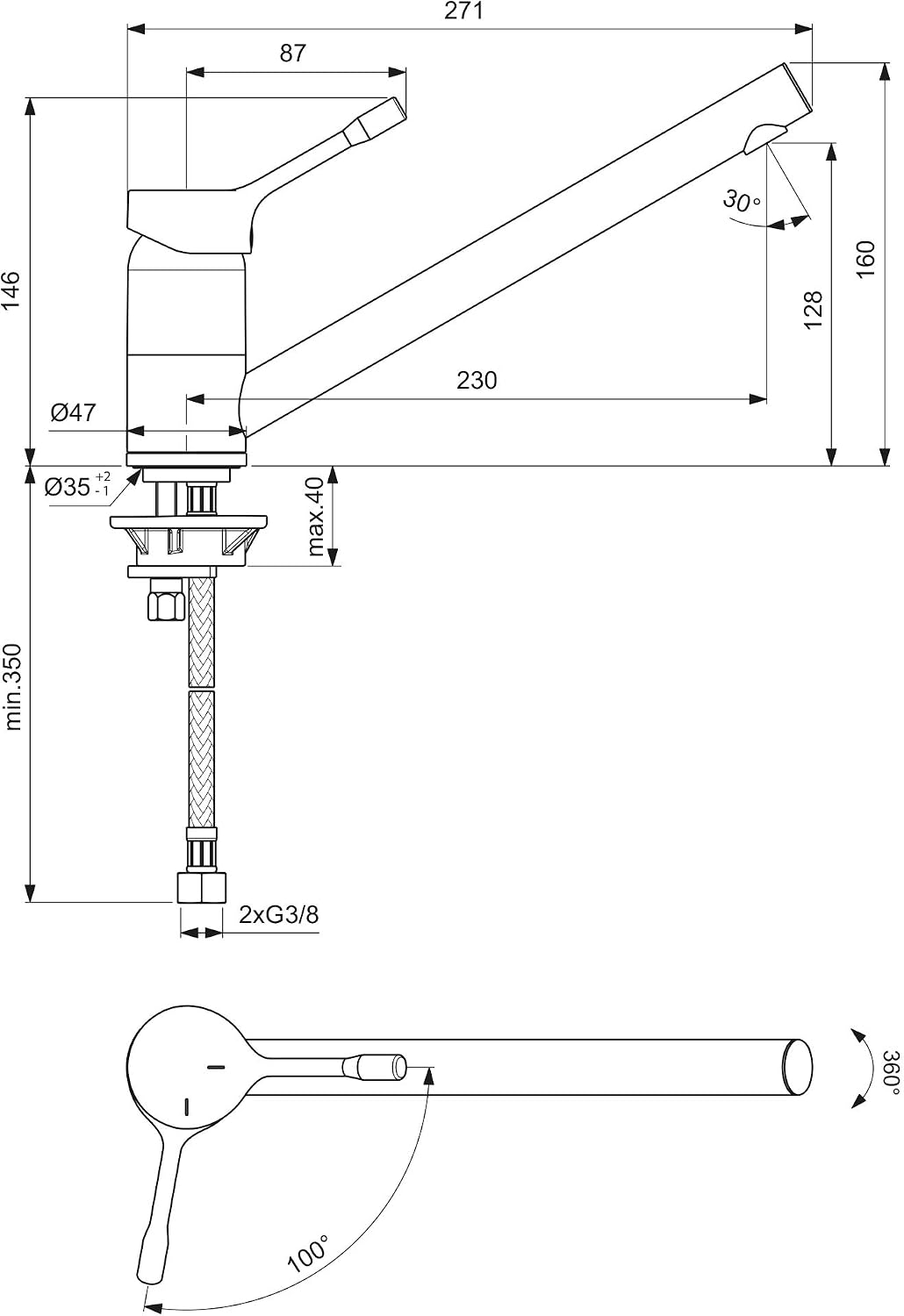Ideal Standard BC292AA Ceralook Ceralook Basin Mixer with Low Spout Swivel Chrome - Image 4