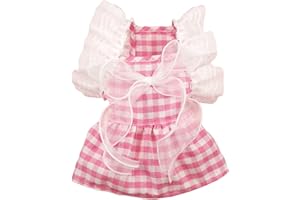 QWINEE Plaid Dog Cat Dress Bow Decor Princess Dresses Ruffle Trim Dog Dress Yorkie Pomeranian Chihuahua Dress Clothes Puppy Tutu Dress Skirt for Small Medium Cats Dogs Kitten Pink C XS