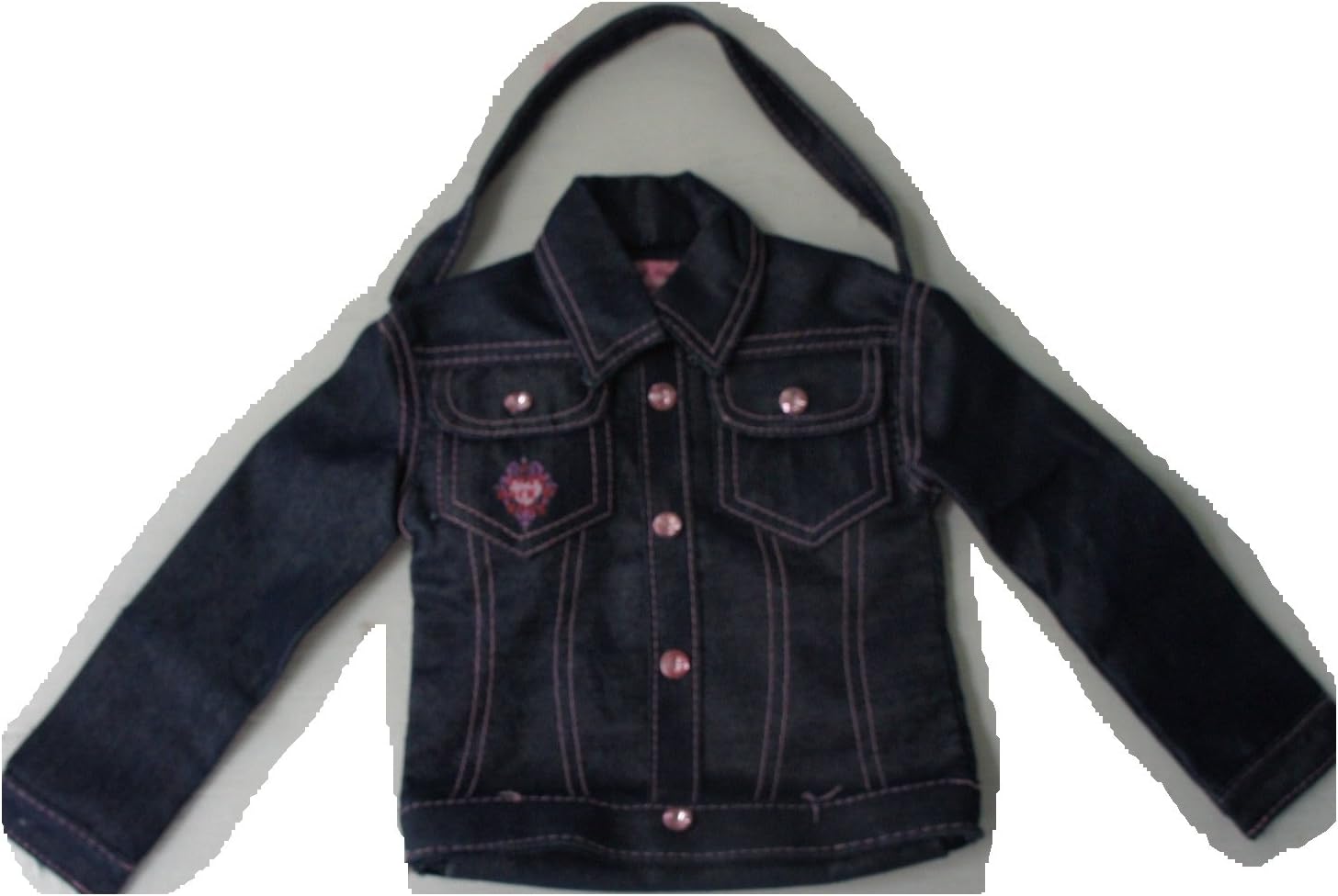 Pop Star Princess Girls Blue Denim Pink Stitch Pink Crystal Buttons Jacket Purse Bag