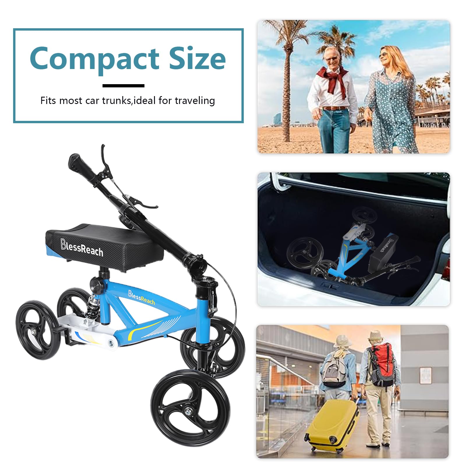 Economy Knee Scooter Steerable Knee Walker for Foot Injuries Compact Crutches with Dual Rear on-Wheel Brake and Shock Absorption Under The Knee pad