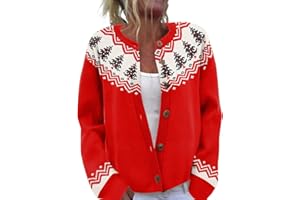 Womens Christmas Cardigans Funny Xmas Print Casual Lightweight Long Sleeve Open Front Button Down Knit Cardigan Sweaters