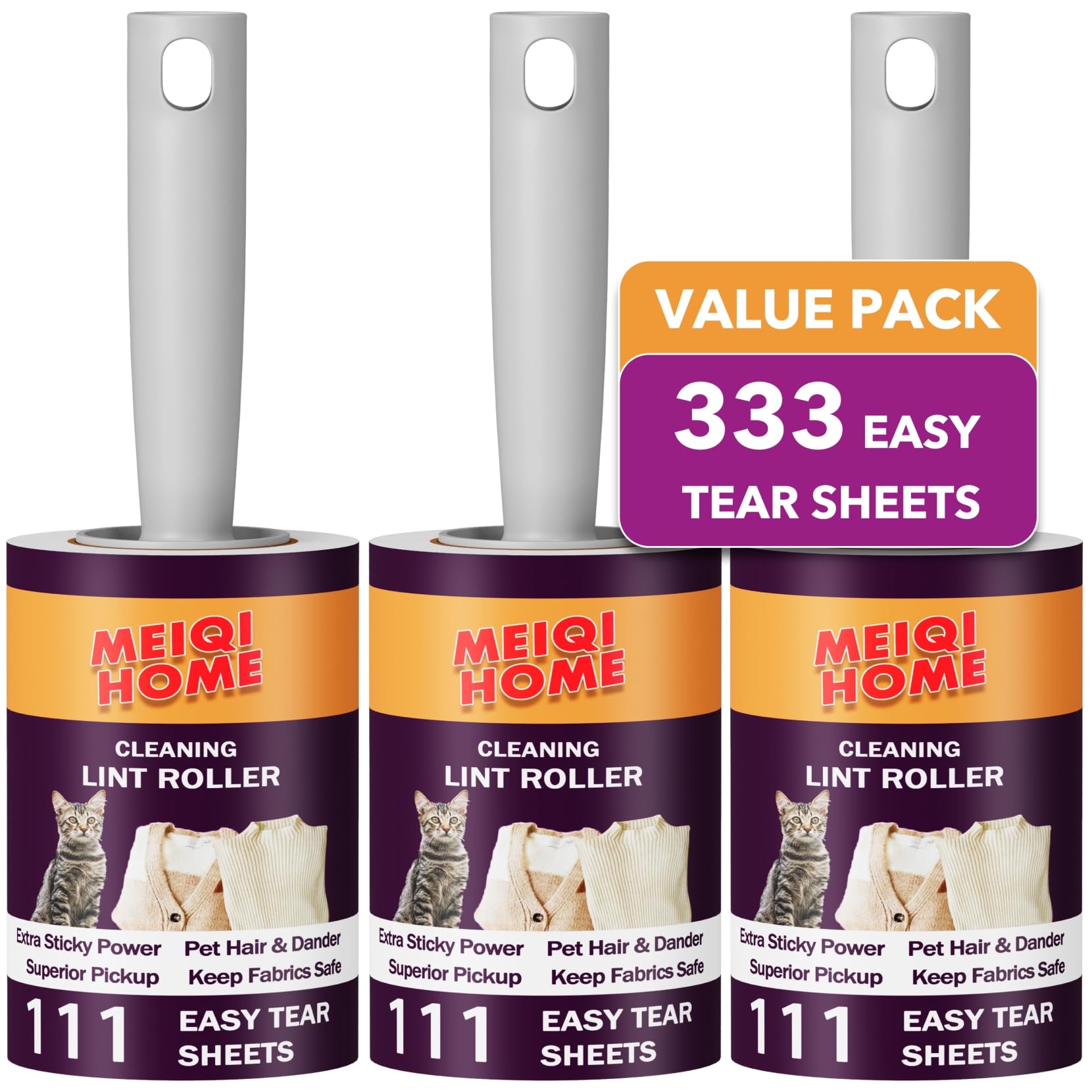 Lint Rollers,333 Sheets Value Set Lint Roller with 3 Upgraded Handles, 3 Rollers Portable Pet Lint Remover for Clothes, Furniture, Carpet, Dog & Cat Hair Removal