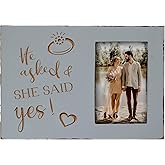 Buecasa Wedding Engagement Gifts for Women Bride to Be - Lovers Engraved Picture Frame 4x6 Inches - He Asked and She Said Yes