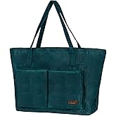 Portable Grocery Bag, Heavy Duty 16oz Waxed Canvas Market Storage Bag - with 4 Internal Slots & Front/Back Pockets for Easy Organization | Dark Green | Shopping Bag for Grocery Store Supermarket