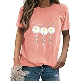 EADINVE Women Crewneck Daisy Print Short Sleeve T-Shirts Summer Faith-Hope-Love Tees Loose Fit Graphic Tops 2026