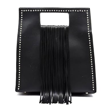 HR Republic Handbag Republic Fringed Box Satchel w/Strap- Black