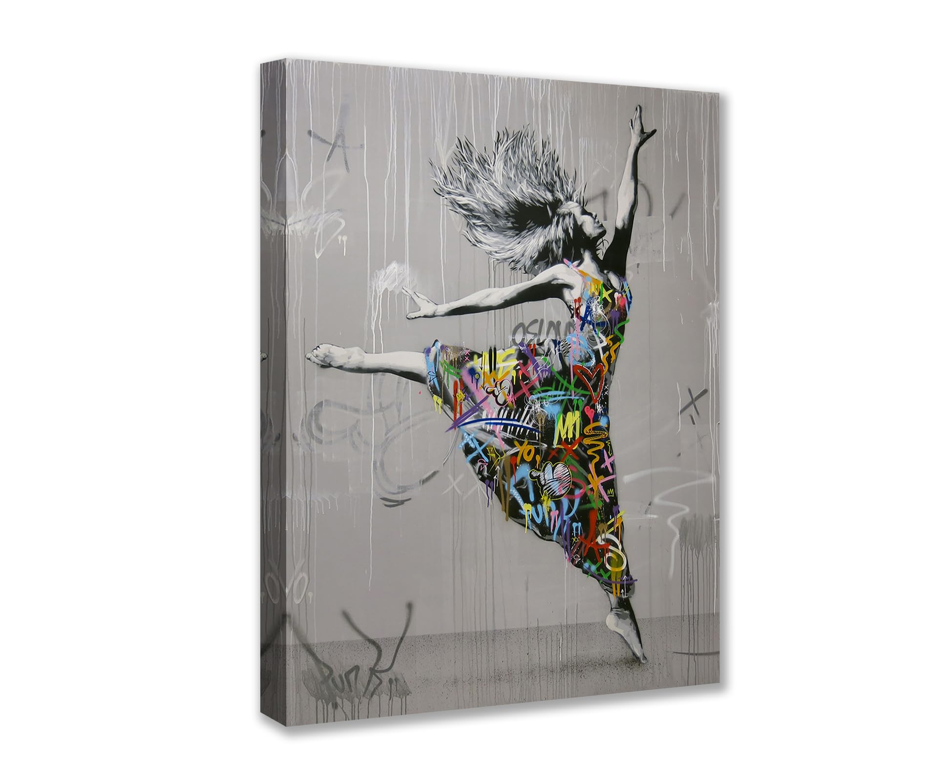 Graffiti Street Wall Art Banksy Art Paintings Dancing Girl Pictures Artwork for Living Room 1 Panels Red Print on Canvas House Decor Framed Gallery-Wrapped Ready to Hang(16''W x 24''H)