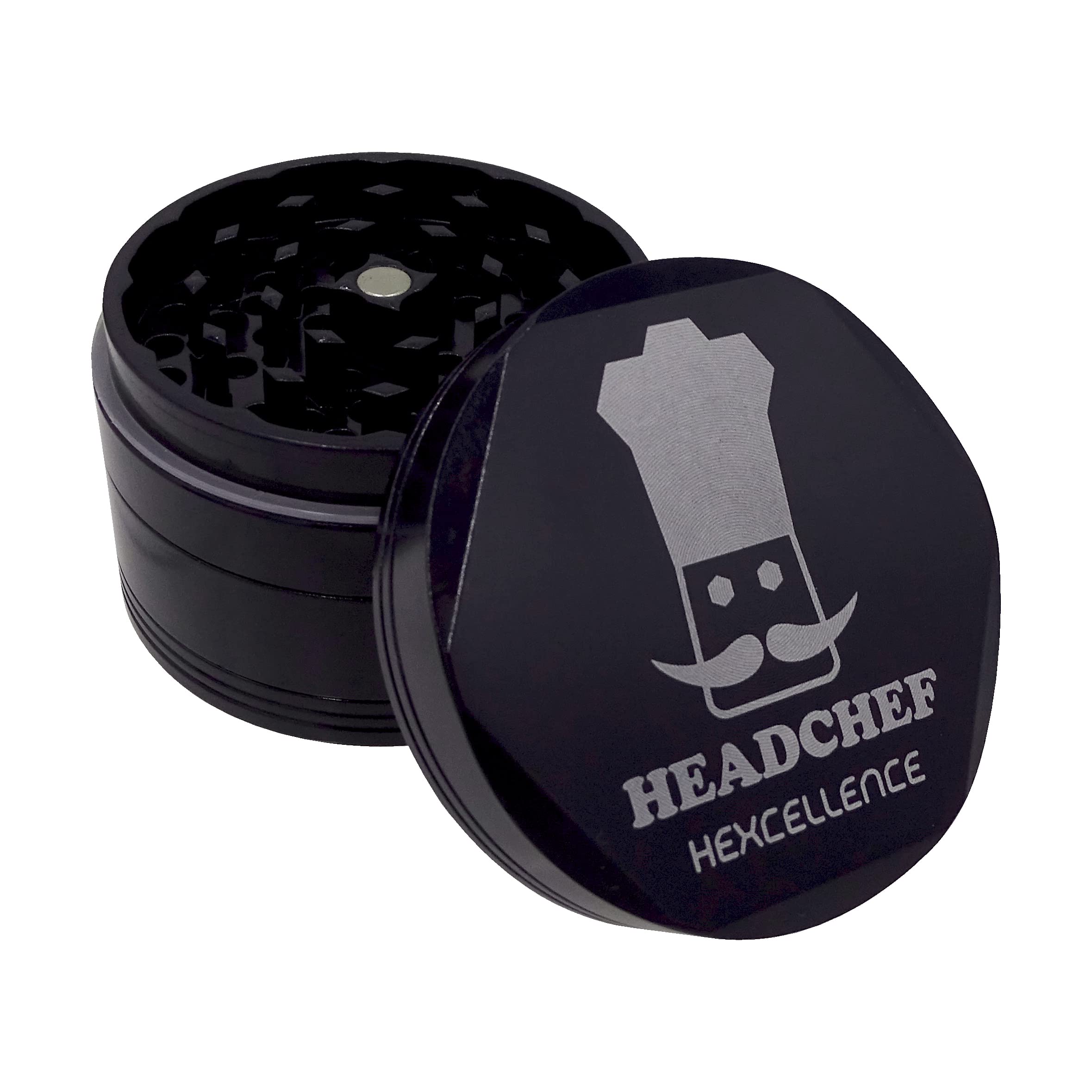 Headchef Hardcore Hexcellence Ceramic Non-Stick Coated Metal Herb Grinder, 4 Piece, 62mm (Dead Blue)
