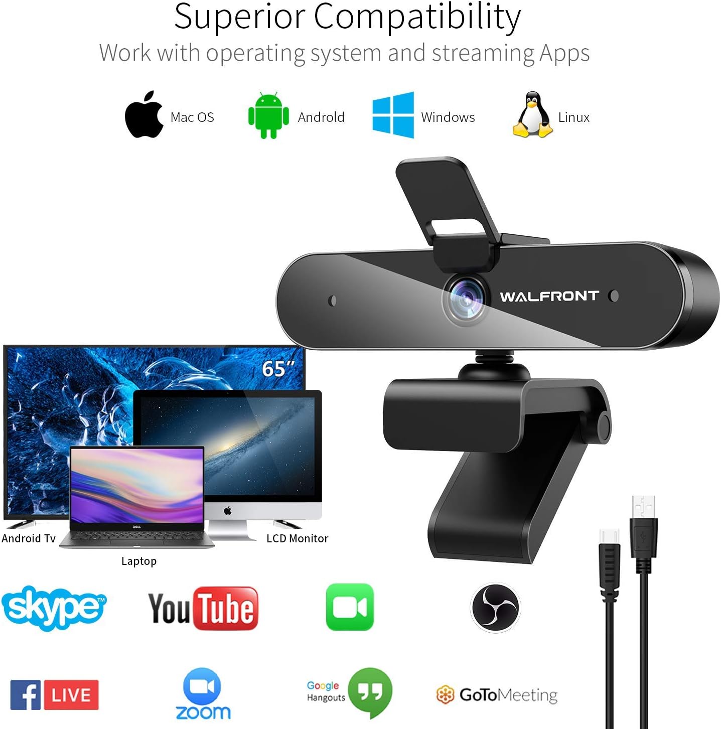 1080P Webcam for PC Laptop Desktop, 360-Degree Rotation Streaming Webcam with Microphone, Computer Video Camera Webcam Compatible for Video Calling Recording Conferencing : Camera & Photo