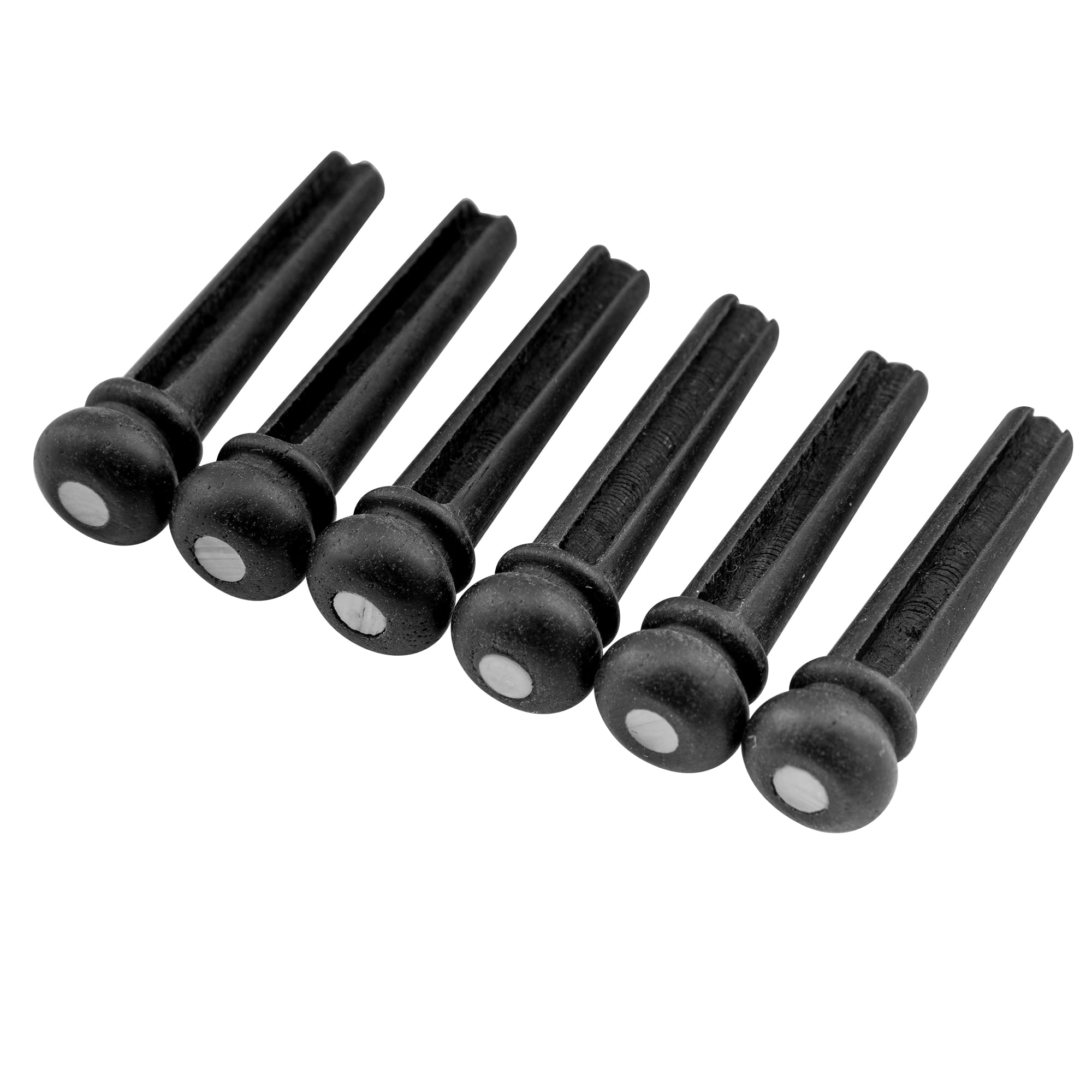 Musiclily Slotted Ebony Acoustic Guitar Bridge Pins, Black with 3mm White Pearl Shell Dot(6 Pieces)