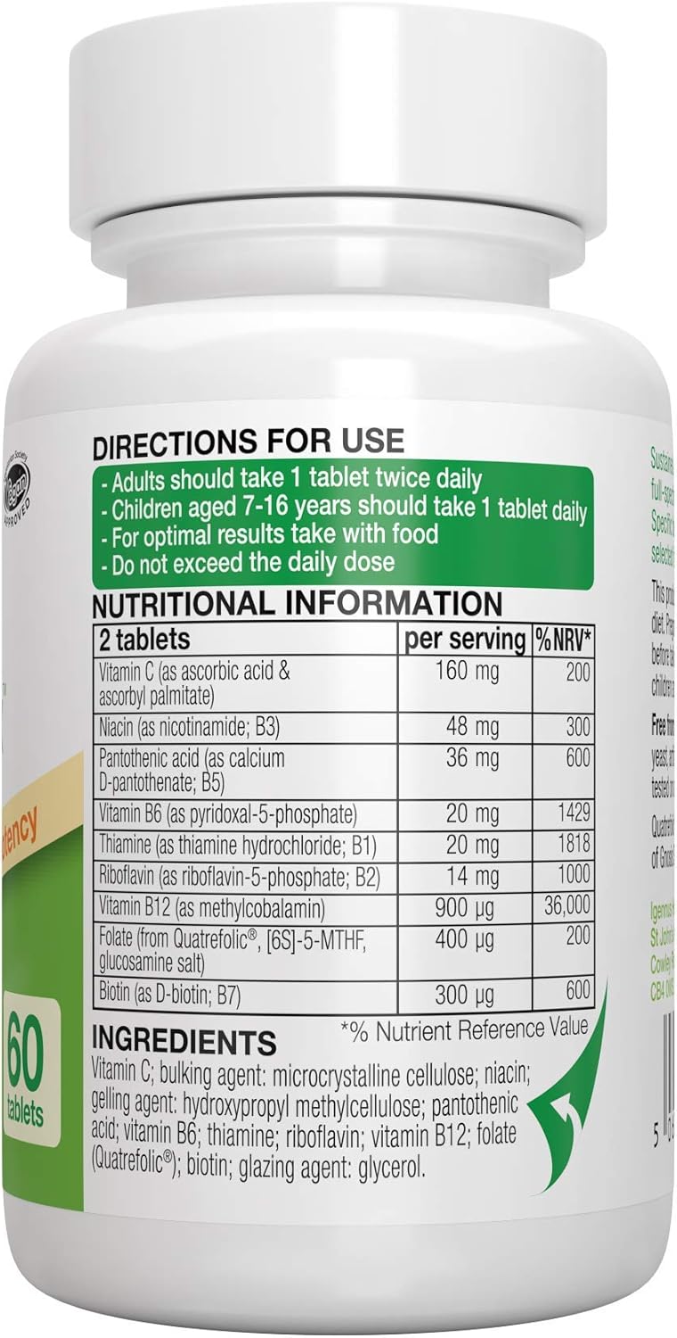 Super B-Complex – Methylated Sustained Release B Complex & Vitamin C, Folate & Methylcobalamin, Vegan, 60 Small Tablets: Health & Personal Care