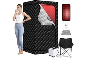 AMOCANE Portable Infrared Steam Sauna with 660nm Red Light Therapy Lamp, Full Size Saunas Tent with 3L Steamer, Personal Heat Box with Remote Control & Oversized Chair for Home/Gym/Pilates/Garage