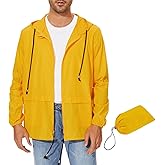 Zando Packable Mens Rain Jacket Lightweight Raincoat Waterproof with Hood Outdoor Windbreaker Jacket Travel Rain Jackets