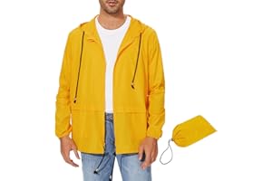Zando Packable Mens Rain Jacket Lightweight Raincoat Waterproof with Hood Outdoor Windbreaker Jacket Travel Rain Jackets