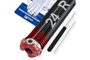 YoToolGDS Right Hand Wind（Red Cone）2" Garage Door Torsion Spring with Non-Slip Winding Bars & Gloves, High Precision Electrophoresis Black Coated, for Replacement, MIN 16,000 Cycles (0.225x2''x24'')