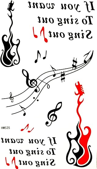 Amazon Co Jp 英語アルファベット 音符 ギター 音楽 4x8インチ メガディータトゥーステッカー ボディ 腕 脚 ボディ アート 美 メイクアップ クール 取り外し可能 防水 タトゥーステッカー 112 Kitchen Housewares