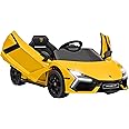 Qaba Lamborghini Revuelto Licensed 12V Kids Electric Car, Battery Powered Ride on Car with Hydraulic Doors, Remote Control, Transport Wheels, Spring Suspension, Music, Lights, 3 Speeds, Yellow