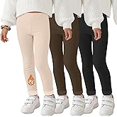LessonZoo 3 Pack Girls' Fleece Lined Leggings, Winter Thermal Pants Tight Stretchy Full Length Pants for Kids Aged 3-11