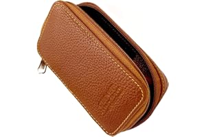 PARKER SAFETY RAZOR Parker Saddle‑Brown Leather Double Edge Safety Razor Case with Blade Compartment – Zip Travel Pouch