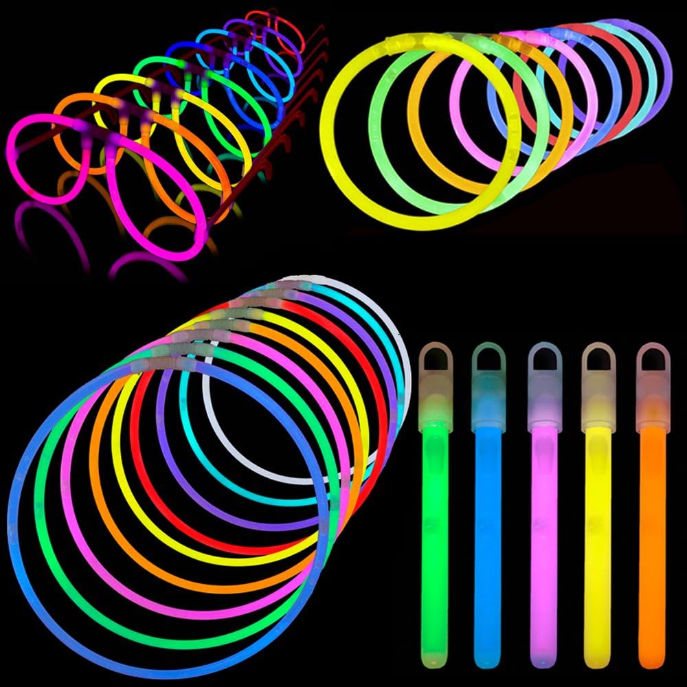 Lumistick 200 Glow Sticks Variety Pack of Necklaces, Bracelets, and Glasses | Non-Toxic & Kids Safe Sticks | Bendable Fluorescent Sticks Glow in The Dark Party Favor
