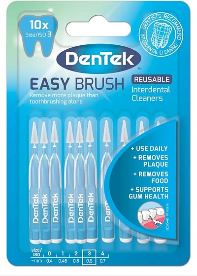 DenTek Easy Brush Interdental Brushes ISO3 0.6mm 10 Pack Mint Fluoride