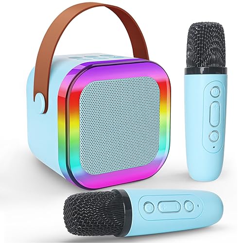 Jsdoin Karaoke Machine 2 Microphones, Portable Karaoke Machine with LED Light, Birthday Presents Microphone for Kids Families Birthday Party Gifts (Blue)