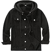 DOSLAVIDA Men's Distressed Denim Jacket Unisex Button Down Jean Coat Casual Long Sleeve Trucker Hooded Jackets Outwear