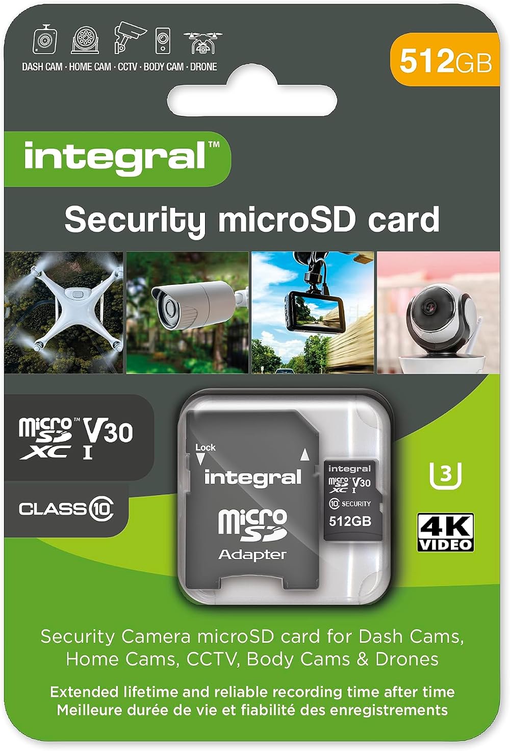 Integral 512GB High Endurance MicroSD Card Dash Cam Security Camera U3 100MB/s