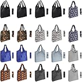 Aricsen 20 Pack 15x4.5x15 Inch Mixed Color Reusable Grocery Bags with Handles Bulk, Shopping Foldable Kitchen Bags Large Capacity Machine Washable Nylon Tote Bags, Polyester Fabric