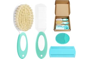 PAKENYESHA Baby Hair Brush and Comb Set, 4Pcs Baby Soft Bristles Hairbrush Cradle Cap Brush Hair Comb for Newborns Toddlers Boys Girls (Green)