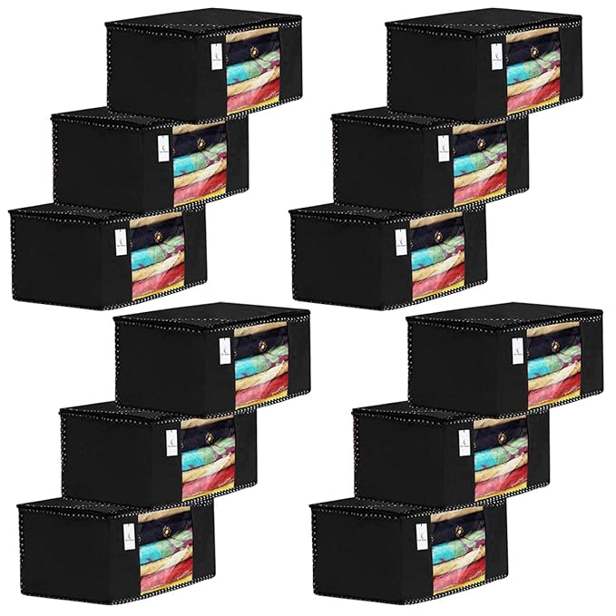 Kuber Industries 12 Piece Non Woven Fabric Saree Cover Set with Transparent Window, Extra Large,