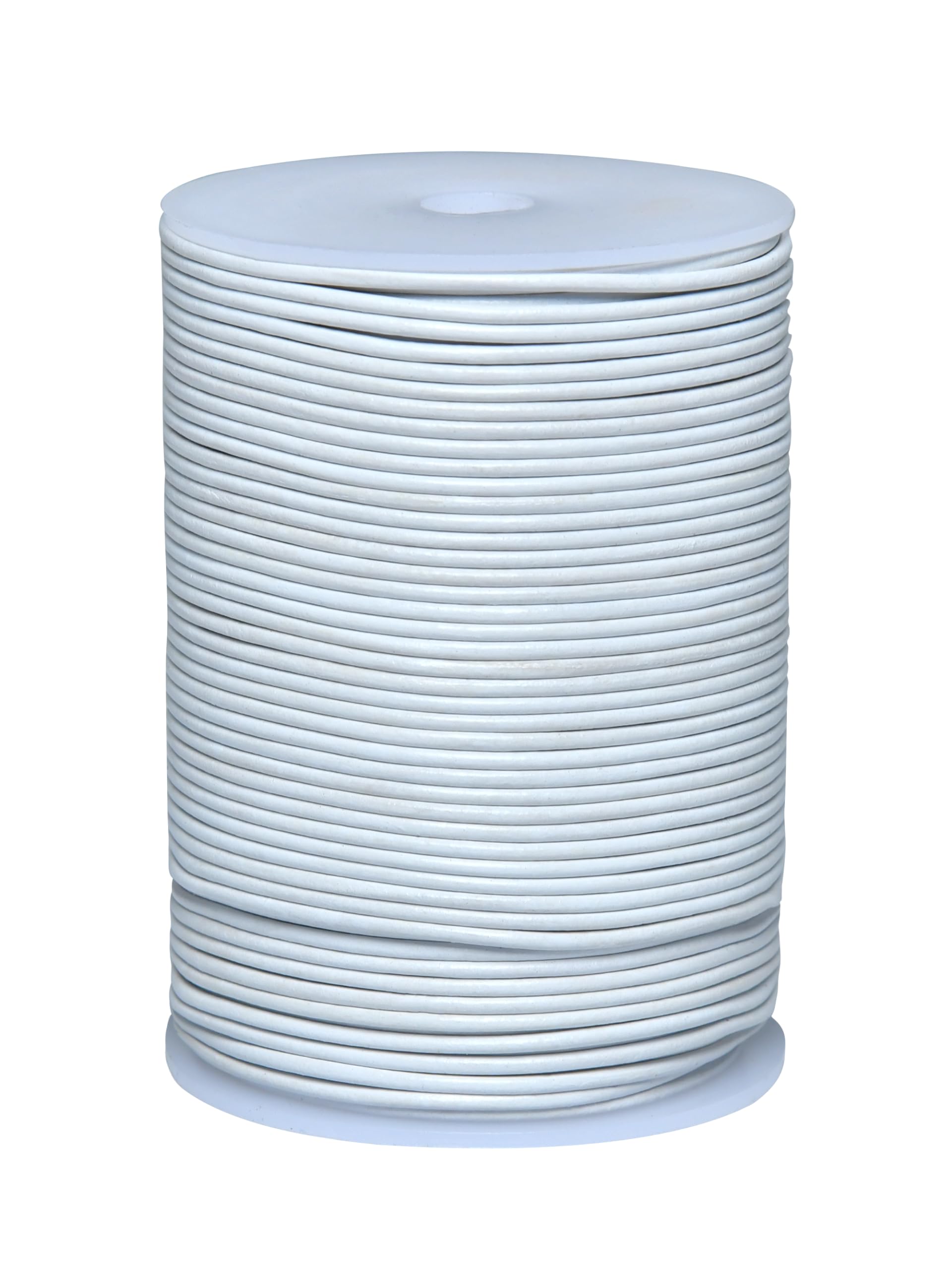 Cords Essentials Round Genuine Leather String Cord, Rope for Jewelry Making, Necklaces, Bracelets, Kumihimo Braiding, Wraps, Crafts and Hobby Projects (White, 2.0 MM)
