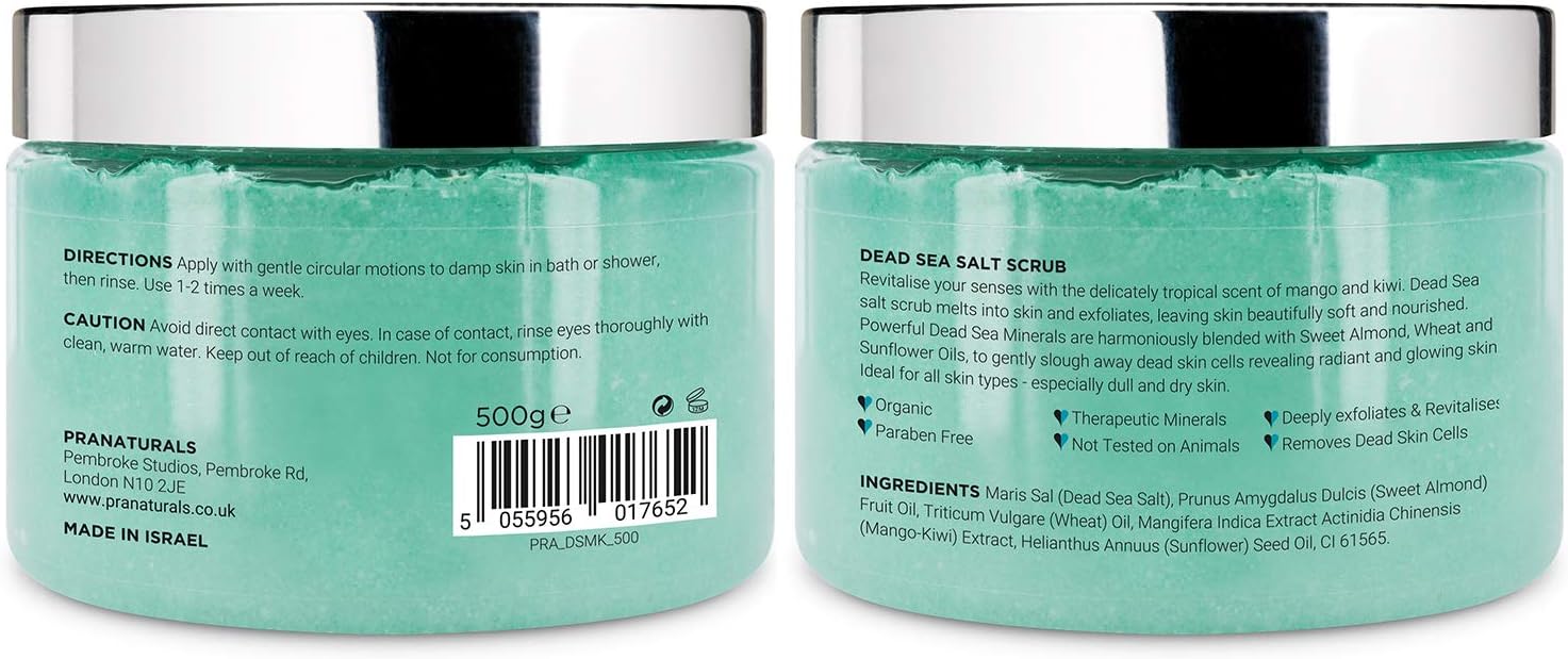 PraNaturals Revitalising Dead Sea Body Scrub 500g, 100 Organic Nourishing Skin Exfoliating Salt